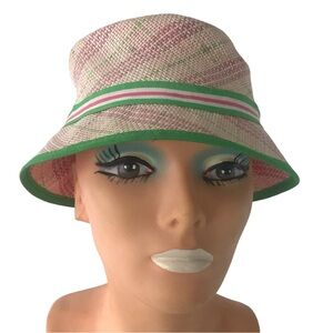 Pink and green Sanrio straw bucket hat